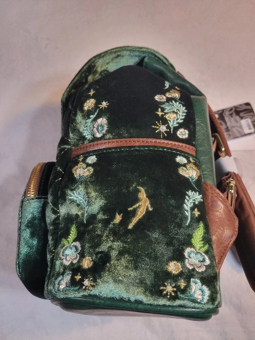 Peter Pan Tinkerbell Loungefly Exclusive Quilted Green Mini Backpack And Wallet